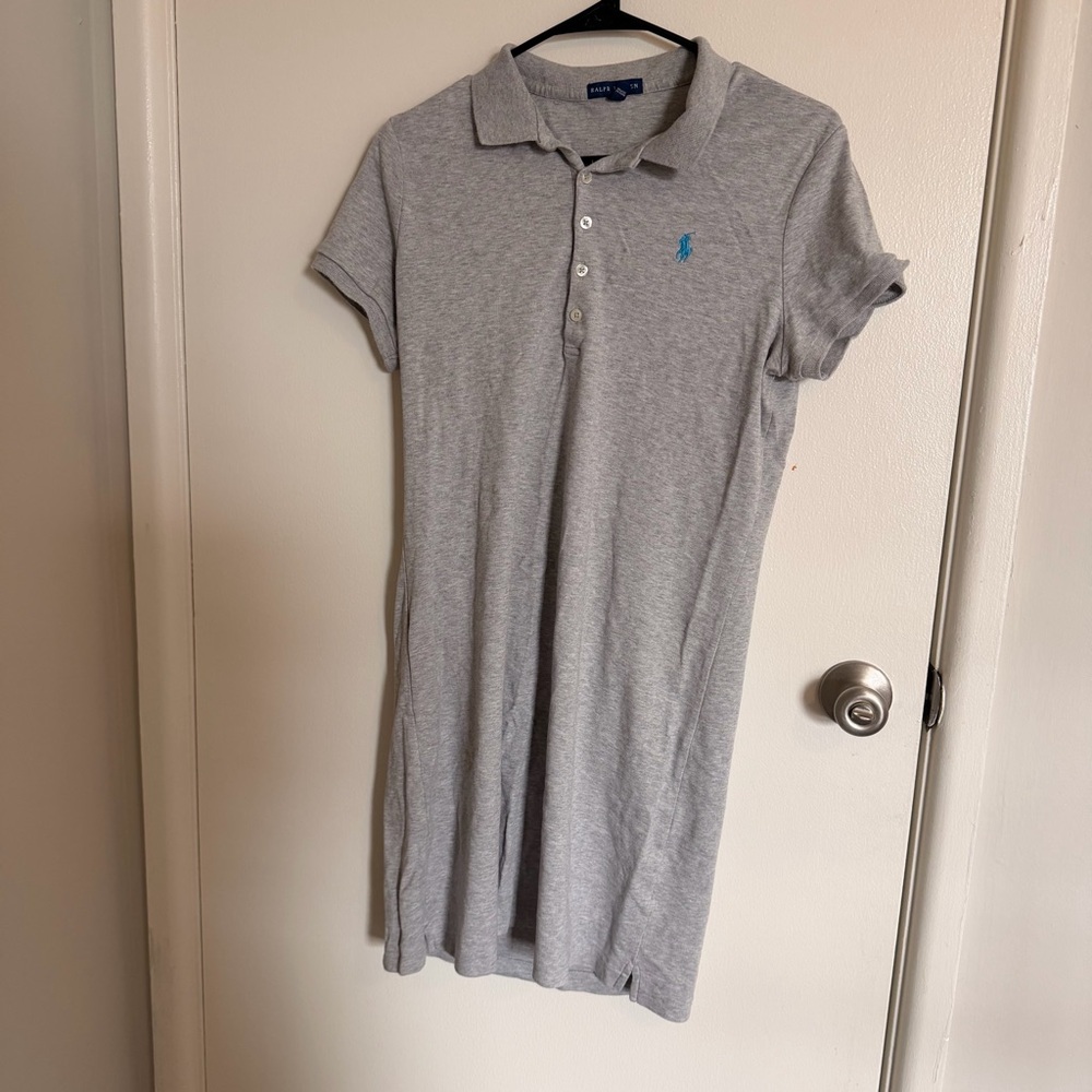 Gray Polo Dress with Blue Logo size large